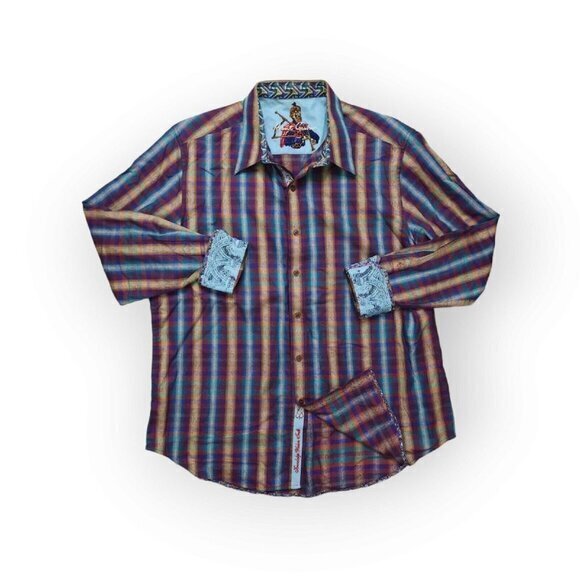 Robert Graham Striped Flip‎ Cuff Long Sleeve Button Up Shirt Mens Large - Picture 1 of 8